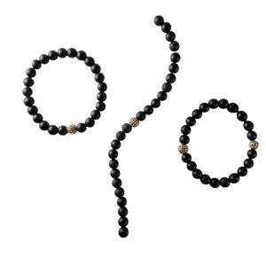 Matte Black Beaded Bracelet for Men - Gold Accent Bead - Minimalist Stretch Bracelet