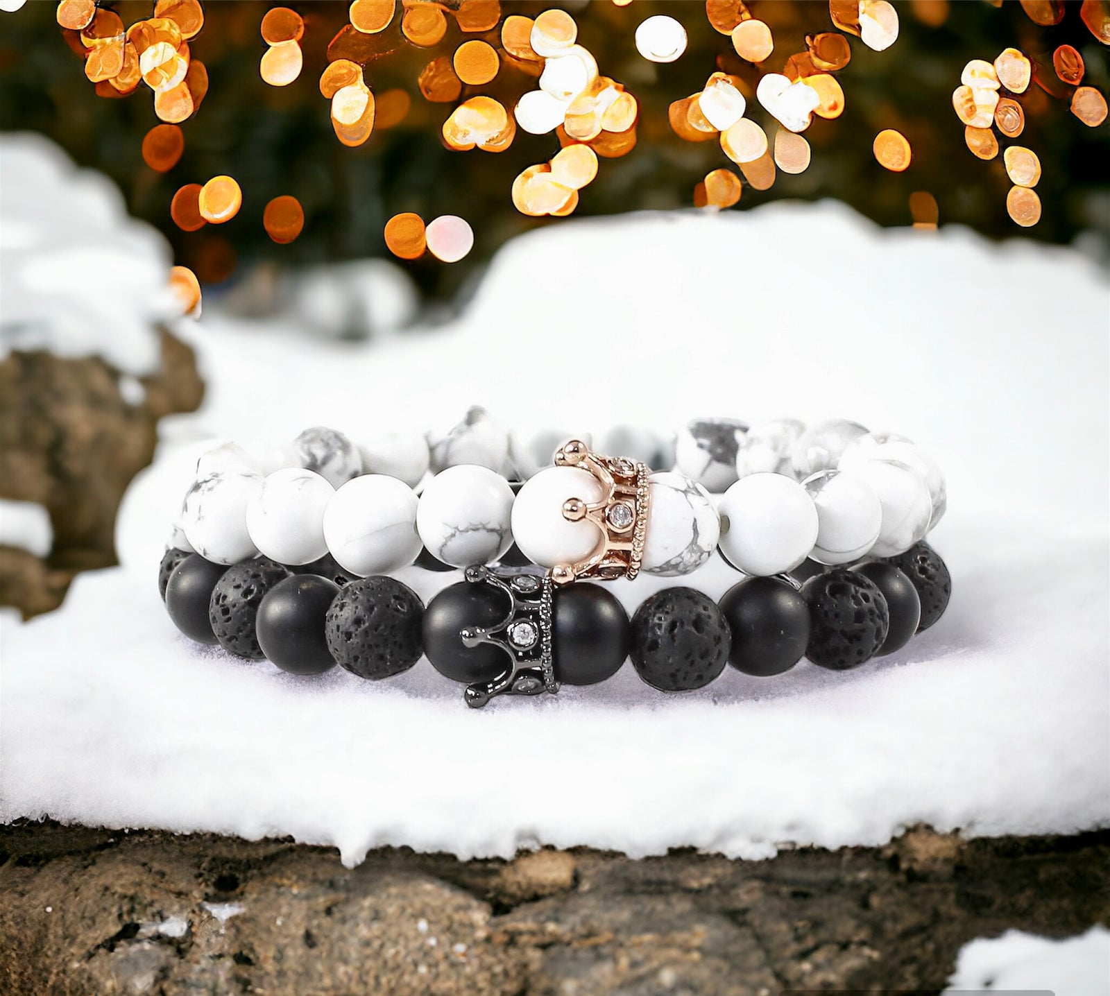 King & Queen Couples Bracelet Set Natural Stone Beads