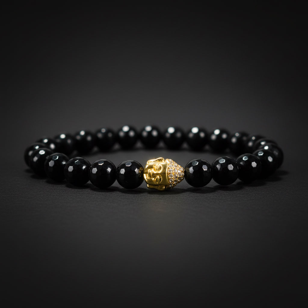 Handmade Black Buddha Bead Bracelet 8mm Stones