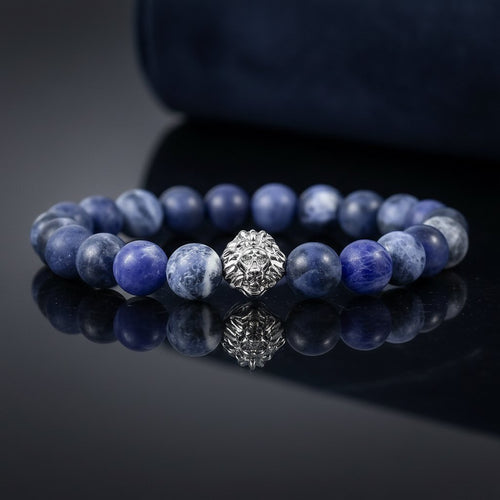 Loyal King Bracelet | Blue Sodalite & Lion | Handmade in Montreal