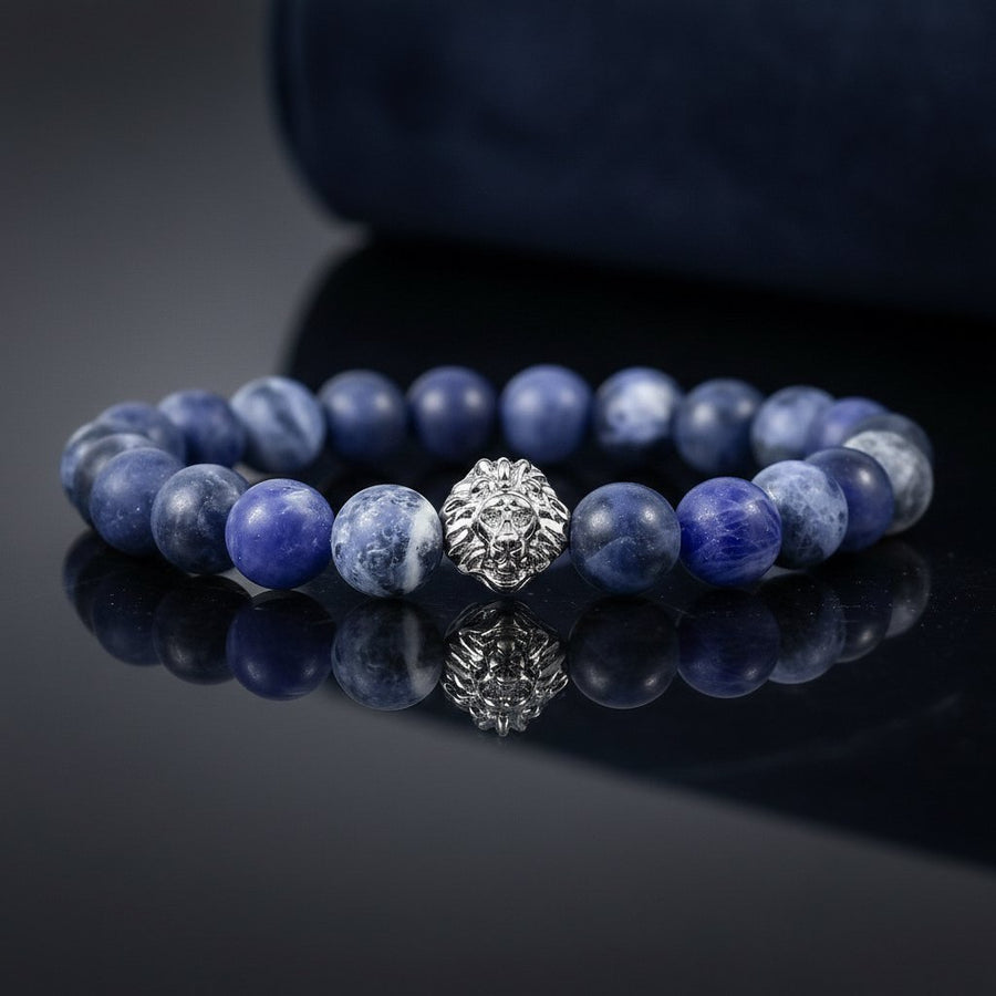 Loyal King Bracelet | Blue Sodalite & Lion | Handmade in Montreal