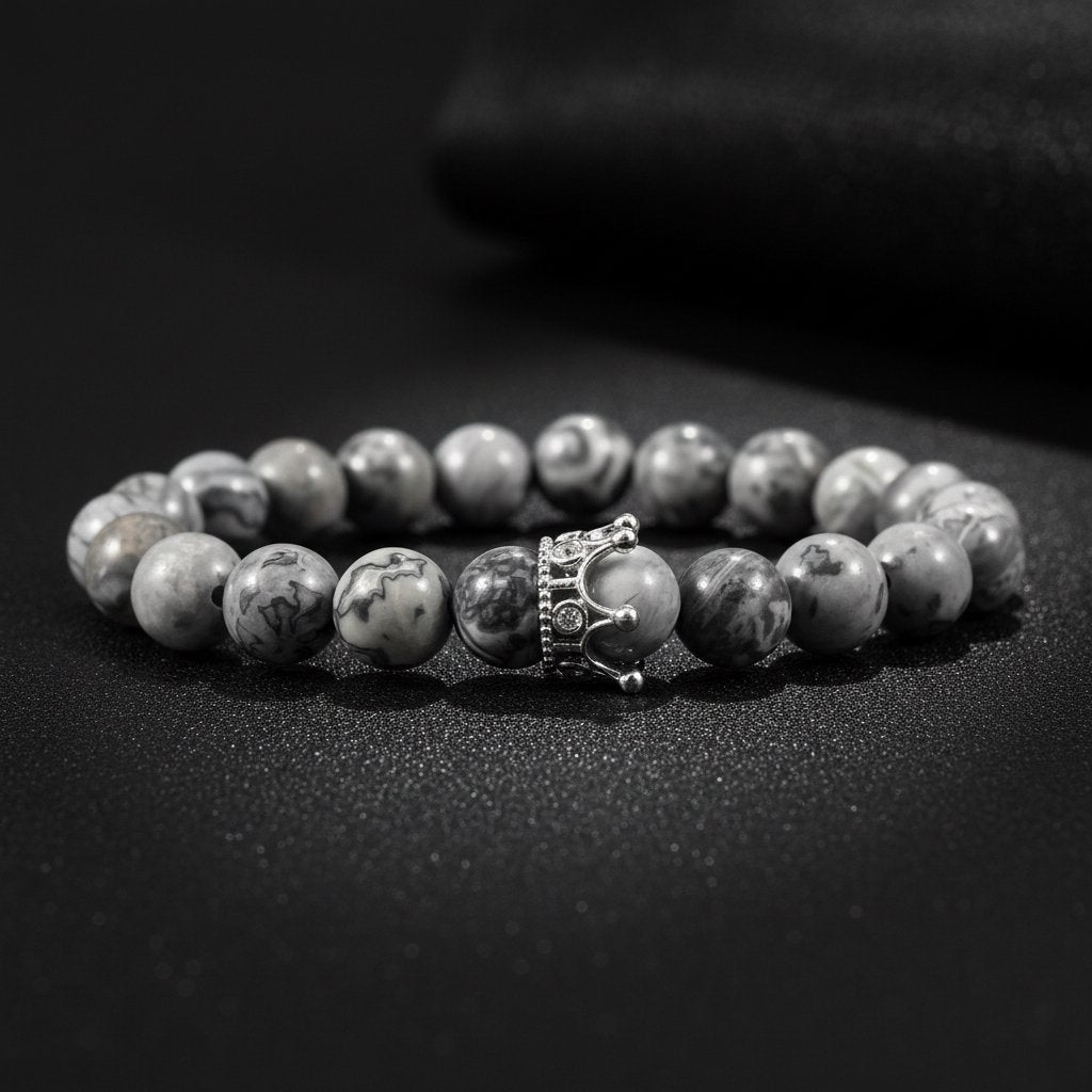 Handmade Silver King Men’s Bracelet Stainless Steel Beads
